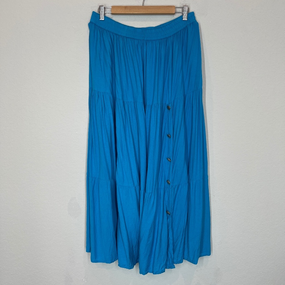 Crazy Cowgirl Maxi Skirt Womens M Blue Tiered Button Western Rodeo